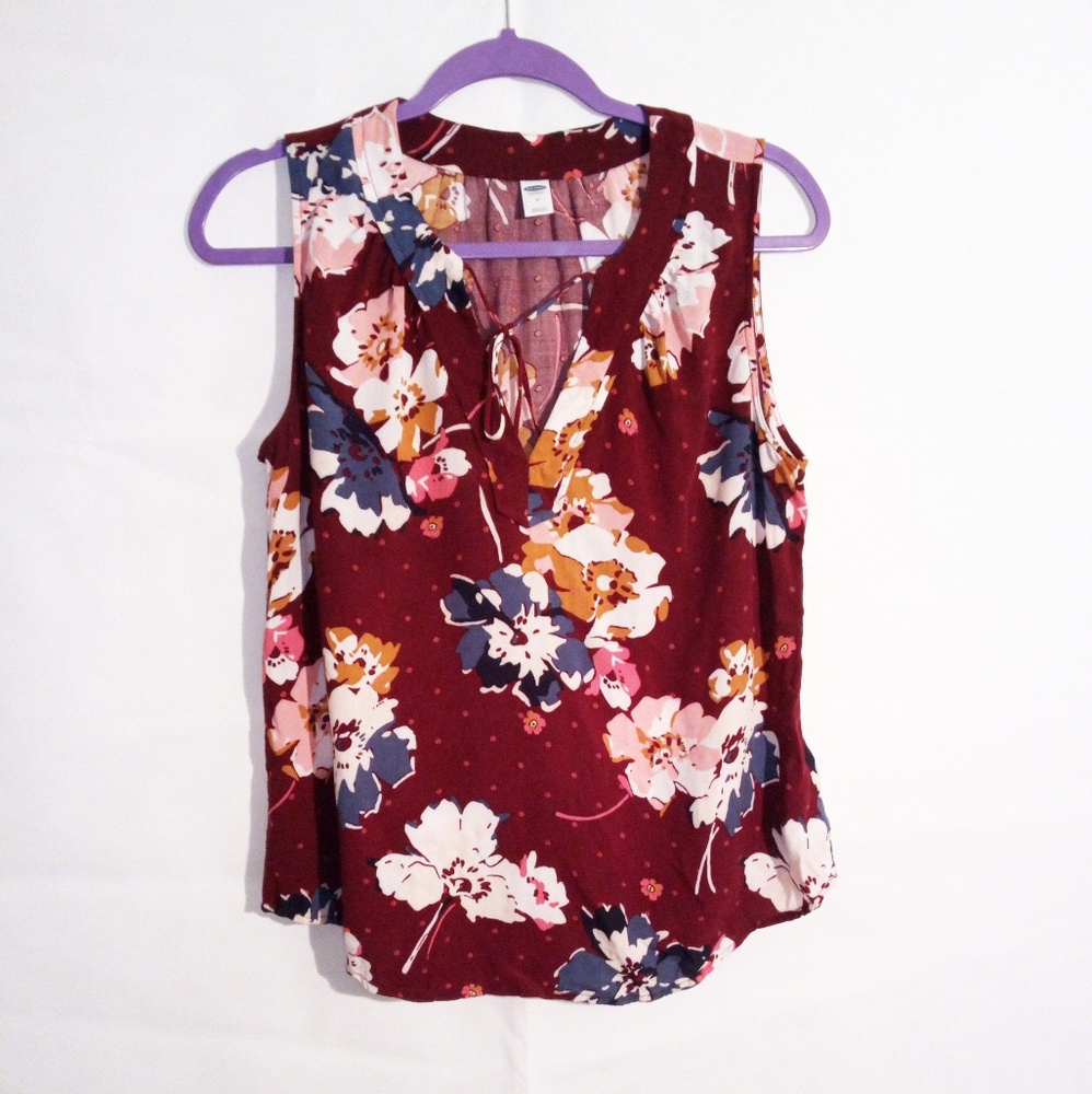 Old Navy Floral Burgundy And Blue Tank Top